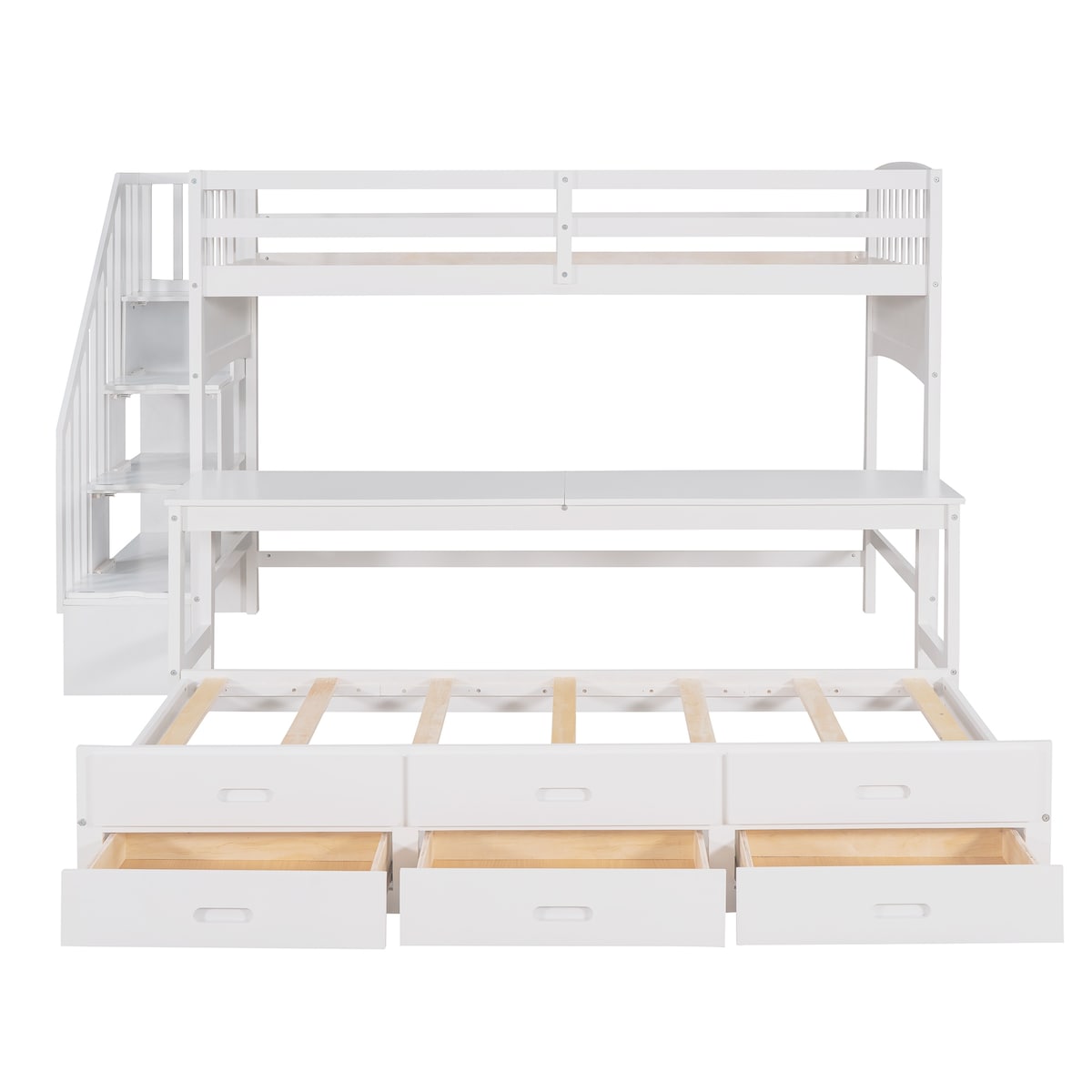 Twin XL Loft Bed with Twin Size Trundle and 3 Drawers, Storage, Desk