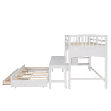 Twin XL Loft Bed with Twin Size Trundle and 3 Drawers, Storage, Desk