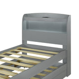 Twin XL Size Platform Bed with Storage LED Headboard, Charging Station, Twin Size Trundle and 2 Drawers, Dark Brown