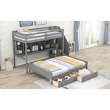 Twin XL over Full Pinewood Bunk Bed with Built-in Bookshelves, Storage Drawers and Staircase