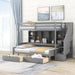 Twin XL over Full Pinewood Bunk Bed with Built-in Bookshelves, Storage Drawers and Staircase
