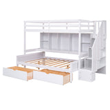 Twin XL over Full Pinewood Bunk Bed with Built-in Bookshelves, Storage Drawers and Staircase