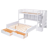Twin XL over Full Pinewood Bunk Bed with Built-in Bookshelves, Storage Drawers and Staircase