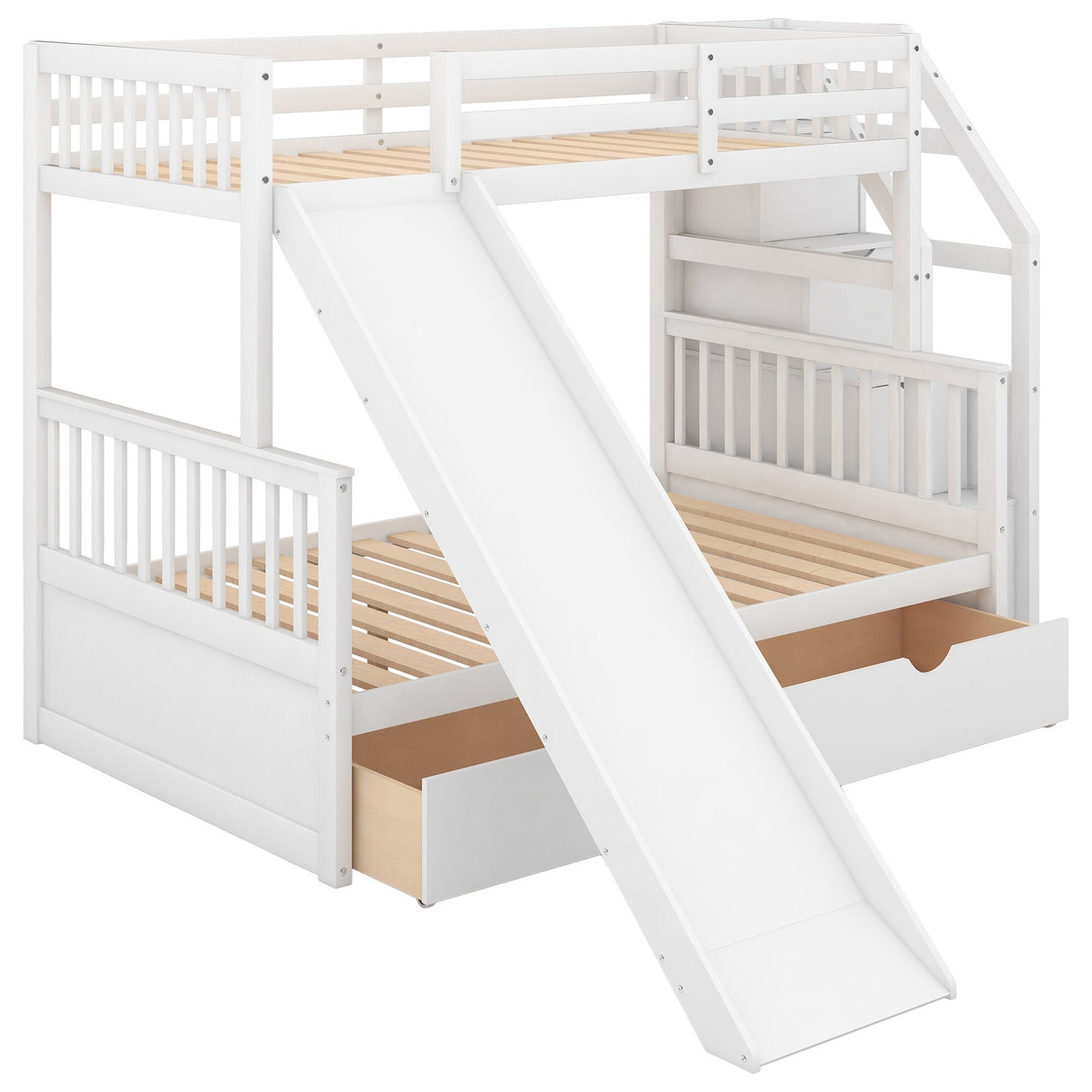 Twin over Full Bunk Bed with Drawers,Storage and Slide, Multifunction