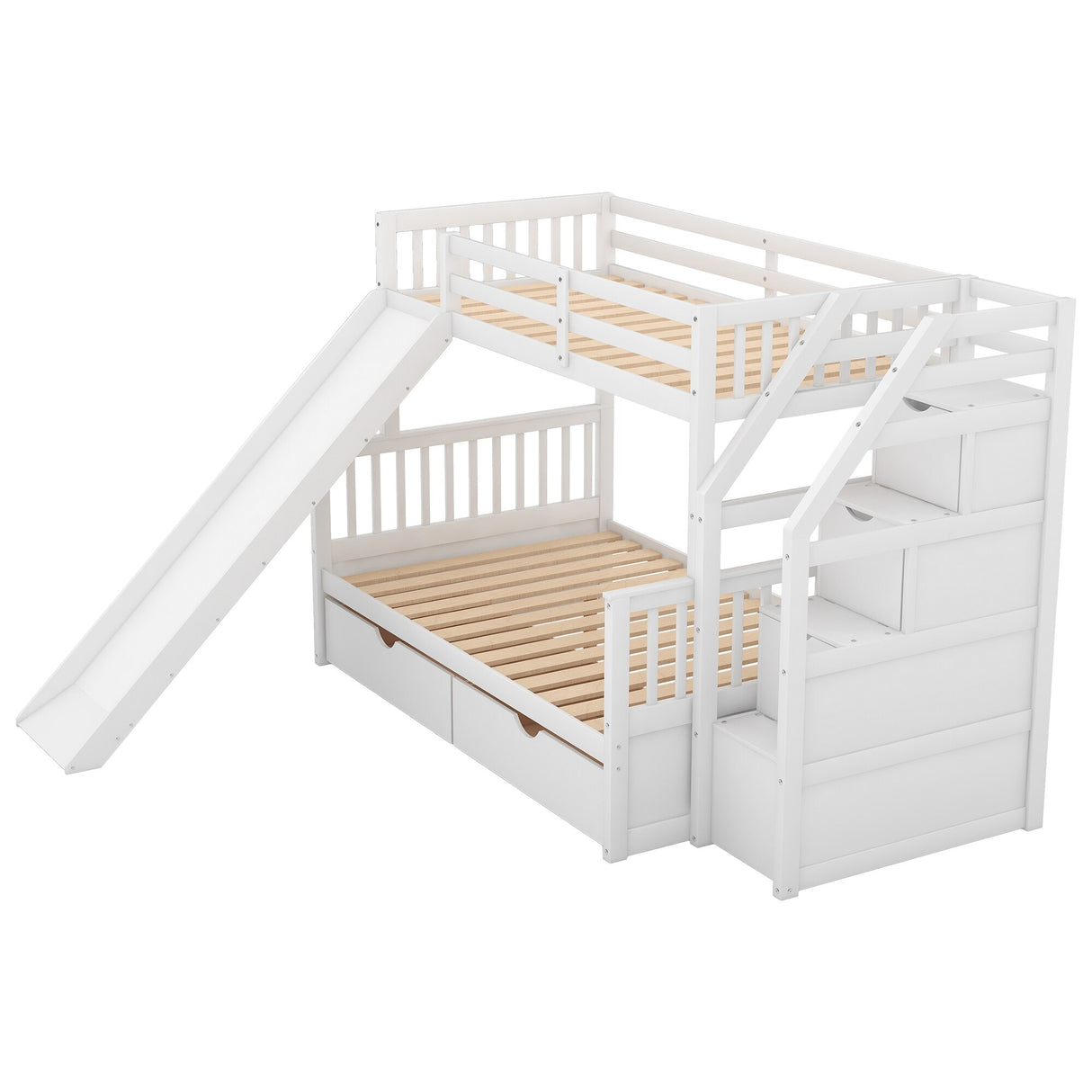 Twin over Full Bunk Bed with Drawers,Storage and Slide, Multifunction