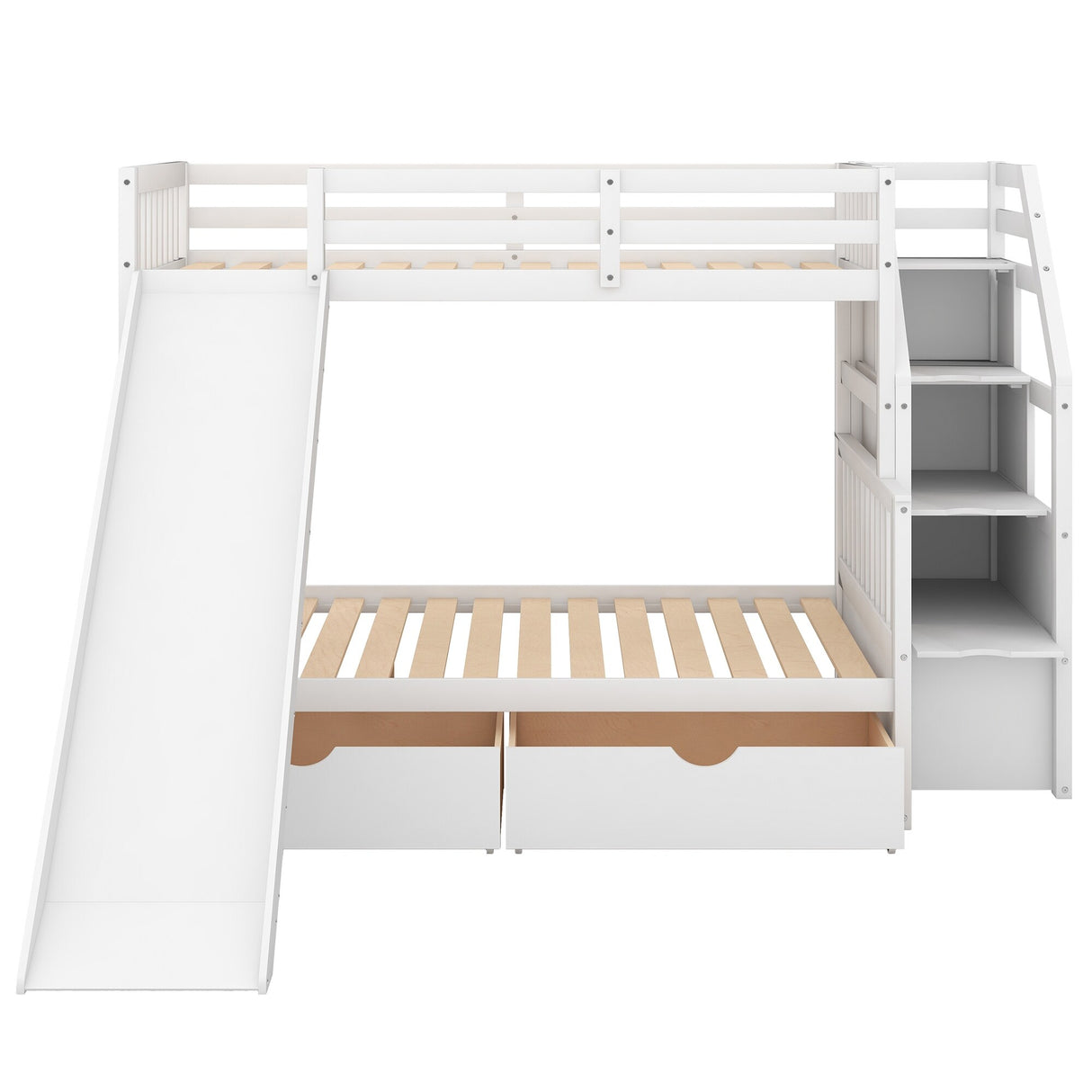 Twin over Full Bunk Bed with Drawers,Storage and Slide, Multifunction