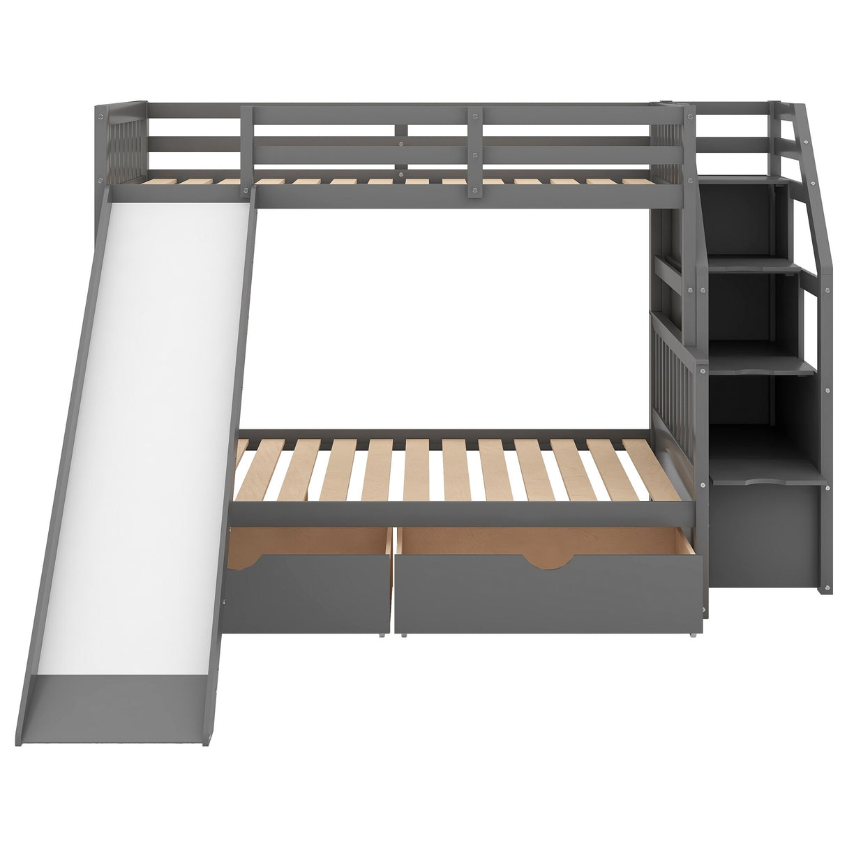 Twin over Full Bunk Bed with Drawers,Storage and Slide, Multifunction