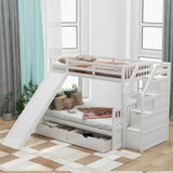 Twin over Full Bunk Bed with Drawers,Storage and Slide, Multifunction