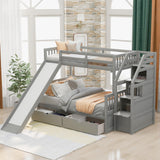 Twin over Full Bunk Bed with Drawers,Storage and Slide, Multifunction