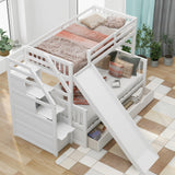 Twin over Full Bunk Bed with Drawers,Storage and Slide, Multifunction