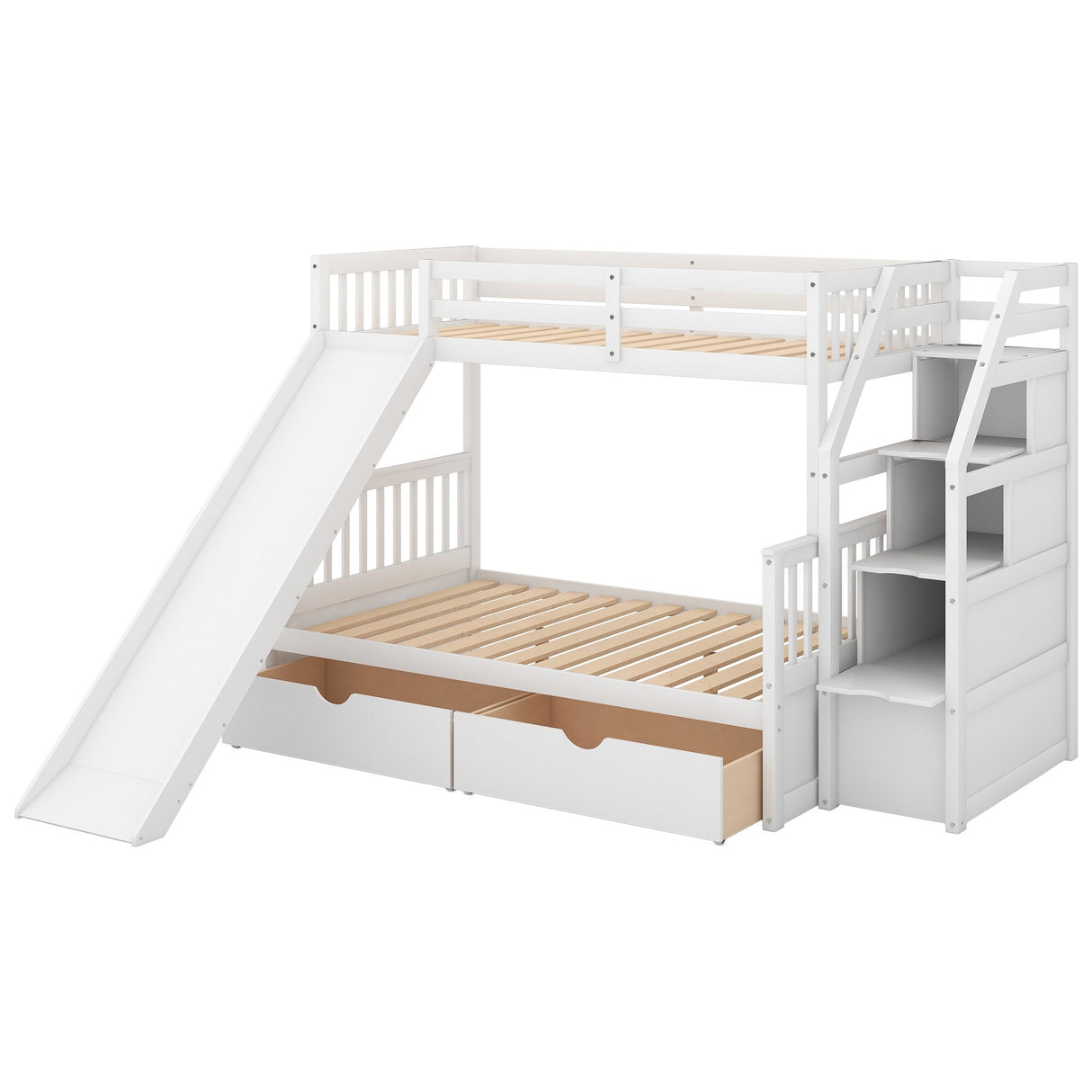 Twin over Full Bunk Bed with Drawers,Storage and Slide, Multifunction