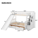 Twin over Full Bunk Bed with Drawers,Storage and Slide, Multifunction