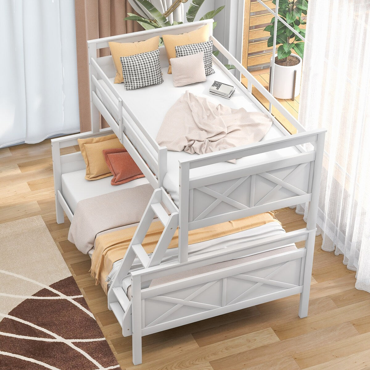 Twin over Full Bunk Bed with ladder Safety Guardrail for Bedroom