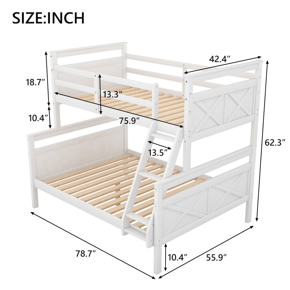 Twin over Full Bunk Bed with ladder, Safety Guardrail, Perfect for Bedroom