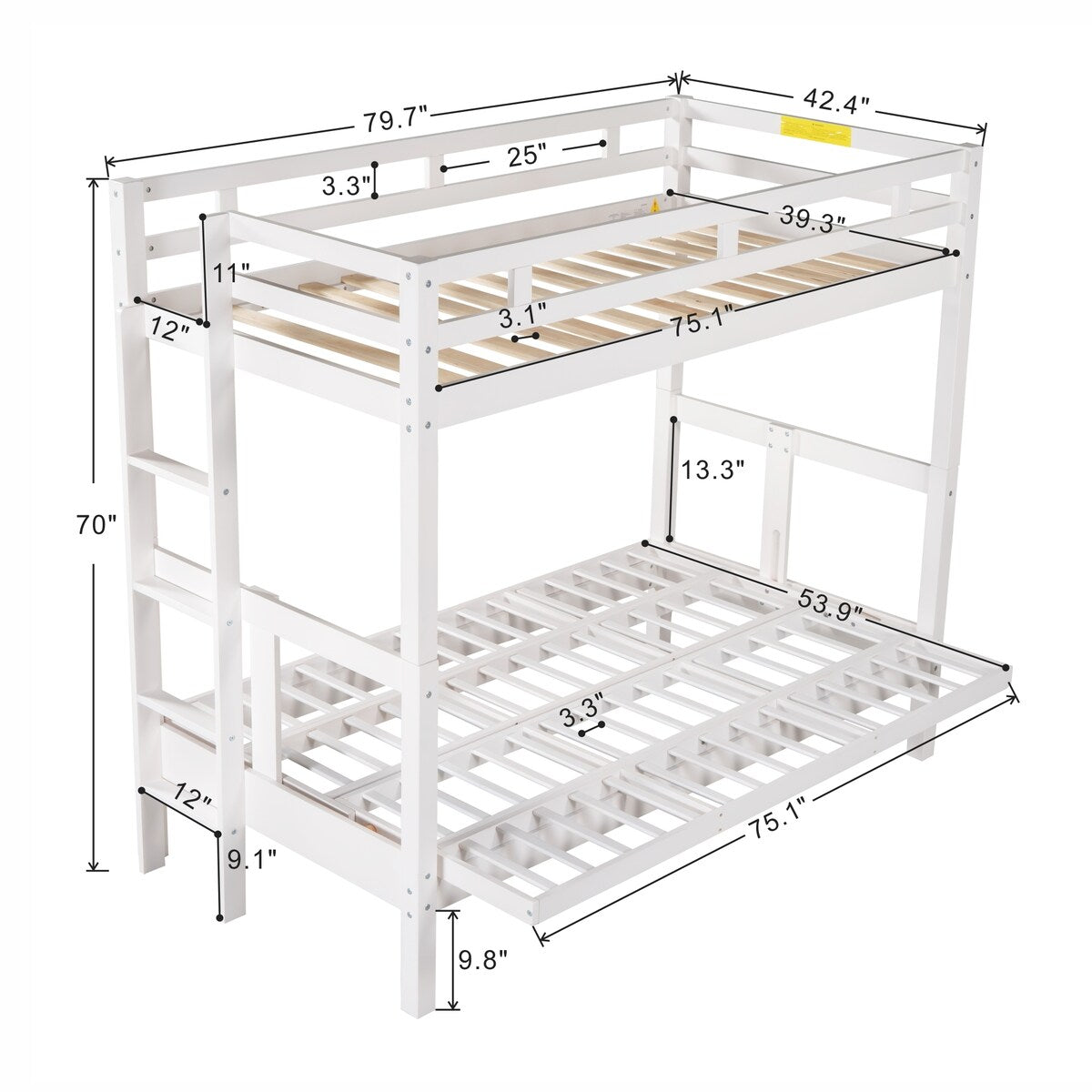 Twin over Full Bunk Bed, Down Bed Can Be Converted into Daybed
