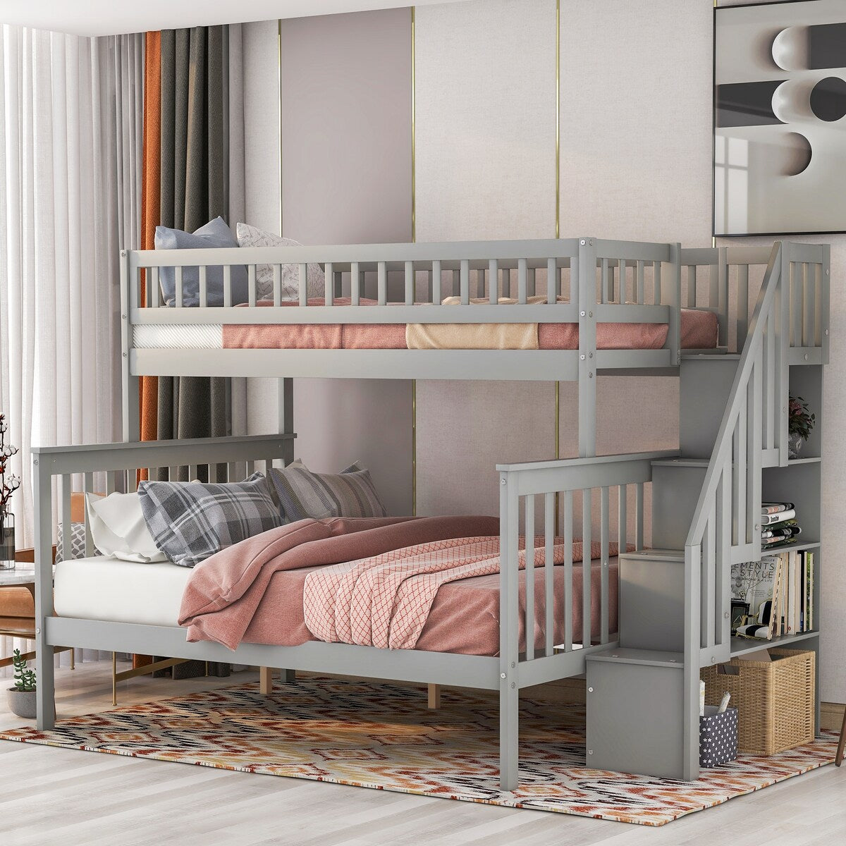 Twin over Full Can Be Divided Into Two Separate Beds Bunk Bed with Storage