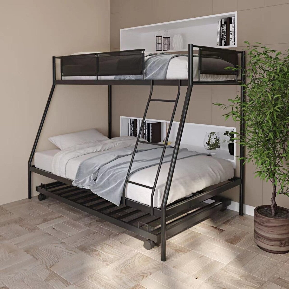 Twin over Full Metal Bunk Bed with Trundle