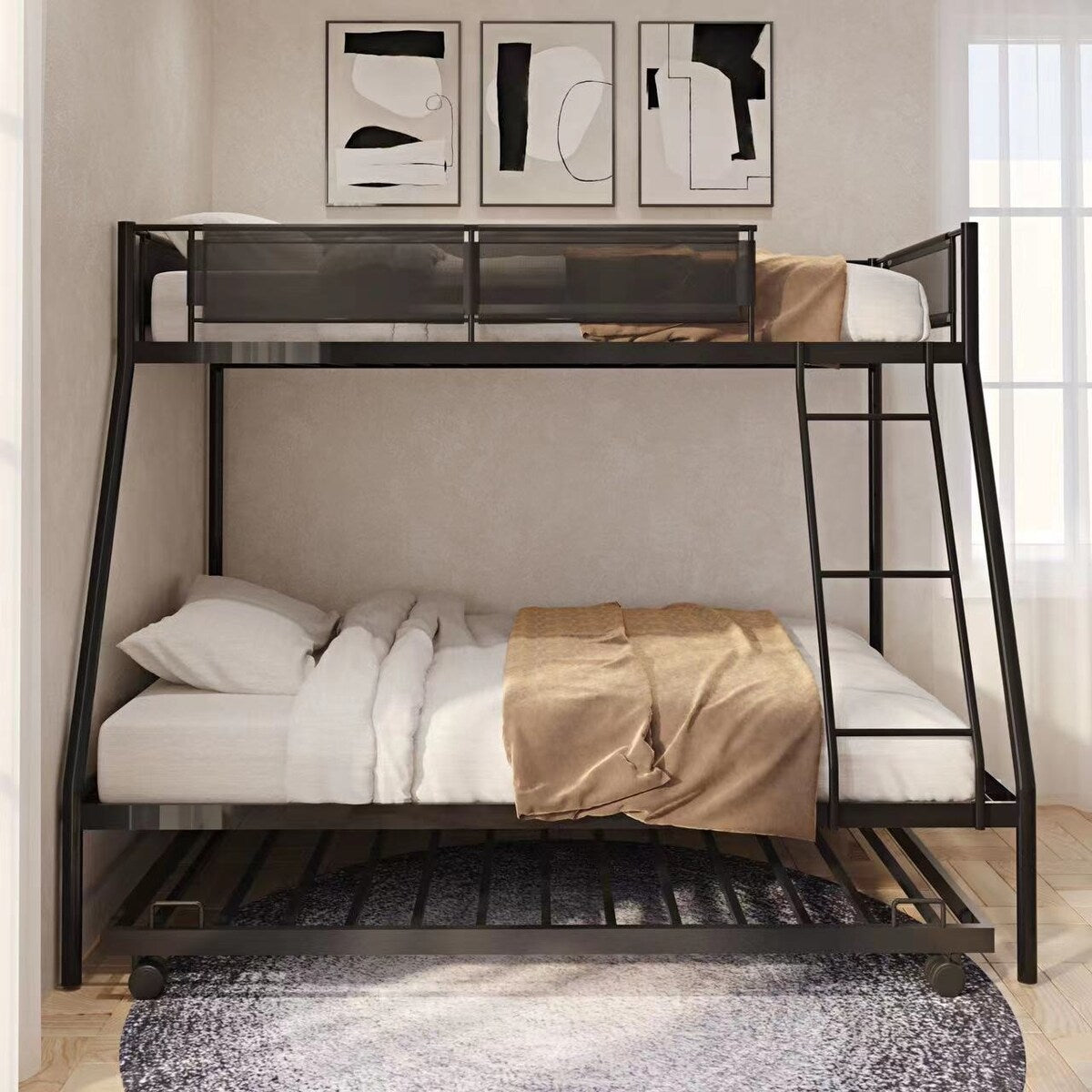 Twin over Full Metal Bunk Bed with Trundle