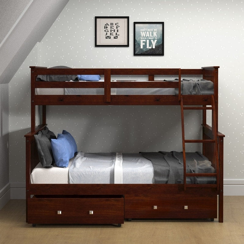 Cappuccino Twin over Full Mission Bunk Bed with Storage Drawers Or Trundle