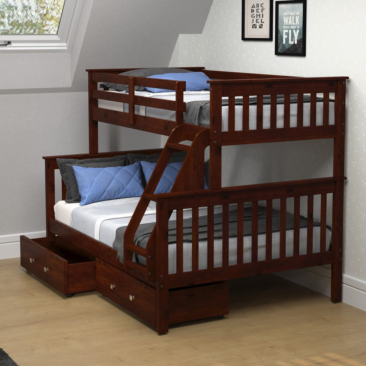 Cappuccino Twin over Full Mission Bunk Bed with Storage Drawers Or Trundle