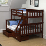 Cappuccino Twin over Full Mission Bunk Bed with Storage Drawers Or Trundle
