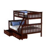 Cappuccino Twin over Full Mission Bunk Bed with Storage Drawers Or Trundle