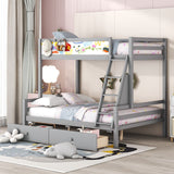Twin over Full Multi-functional Storage Bunk Bed with 3 Hooks and 2 Drawers