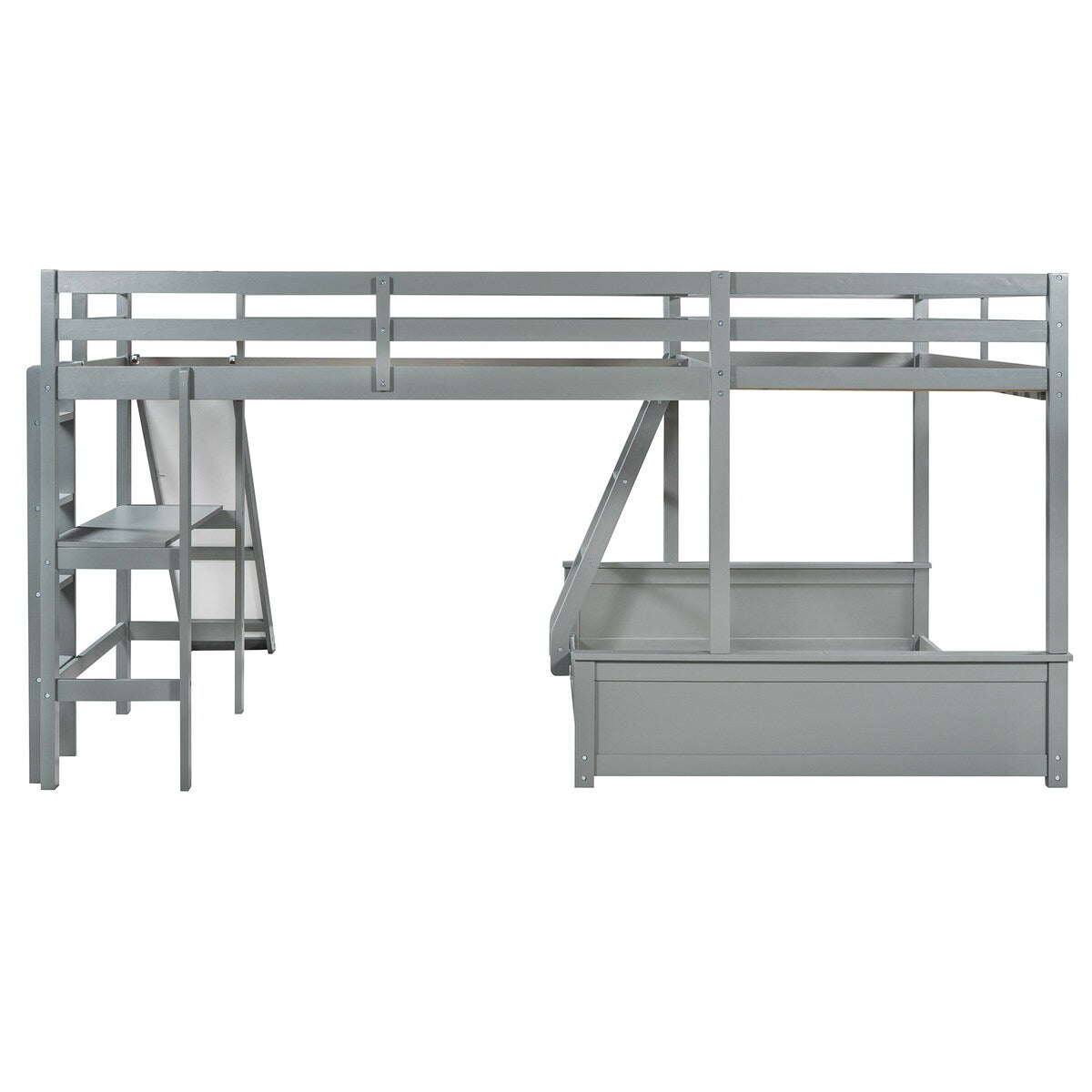 Twin over Full Triple Bunk Bed with Built-in Desk and Slide, Full-Length Guardrail, Twin Size Loft Bed, Space-Saving