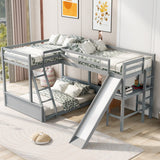 Twin over Full Triple Bunk Bed with Built-in Desk and Slide, Full-Length Guardrail, Twin Size Loft Bed, Space-Saving