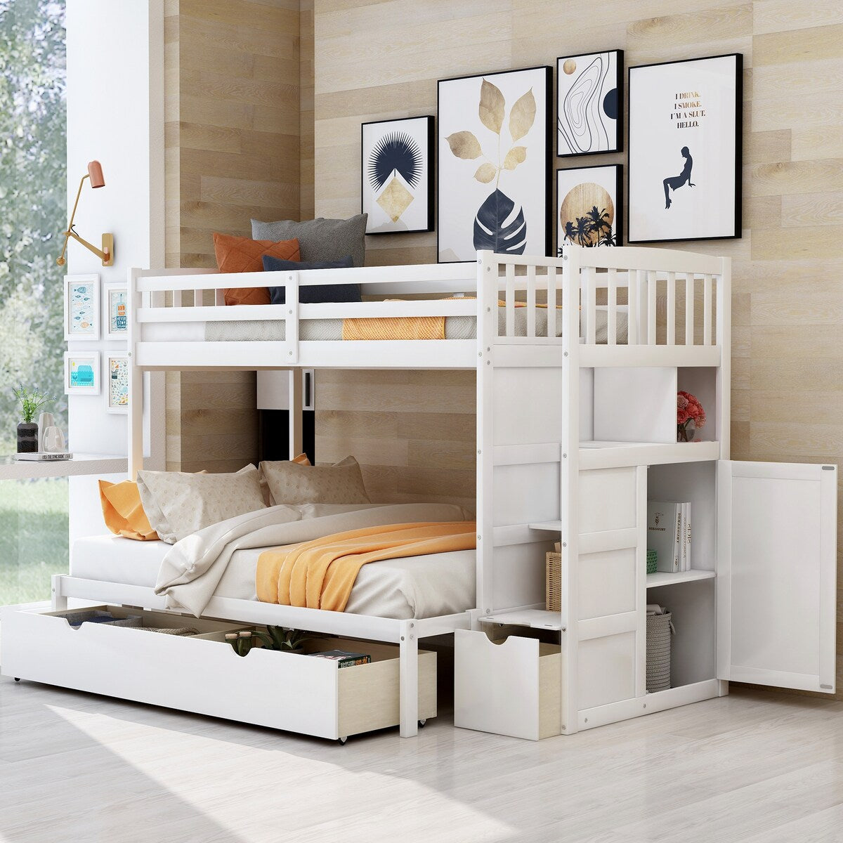 Twin over Full Twin Bunk Bed Storage Shelves and Drawers 3 Beds in 1 Overstock