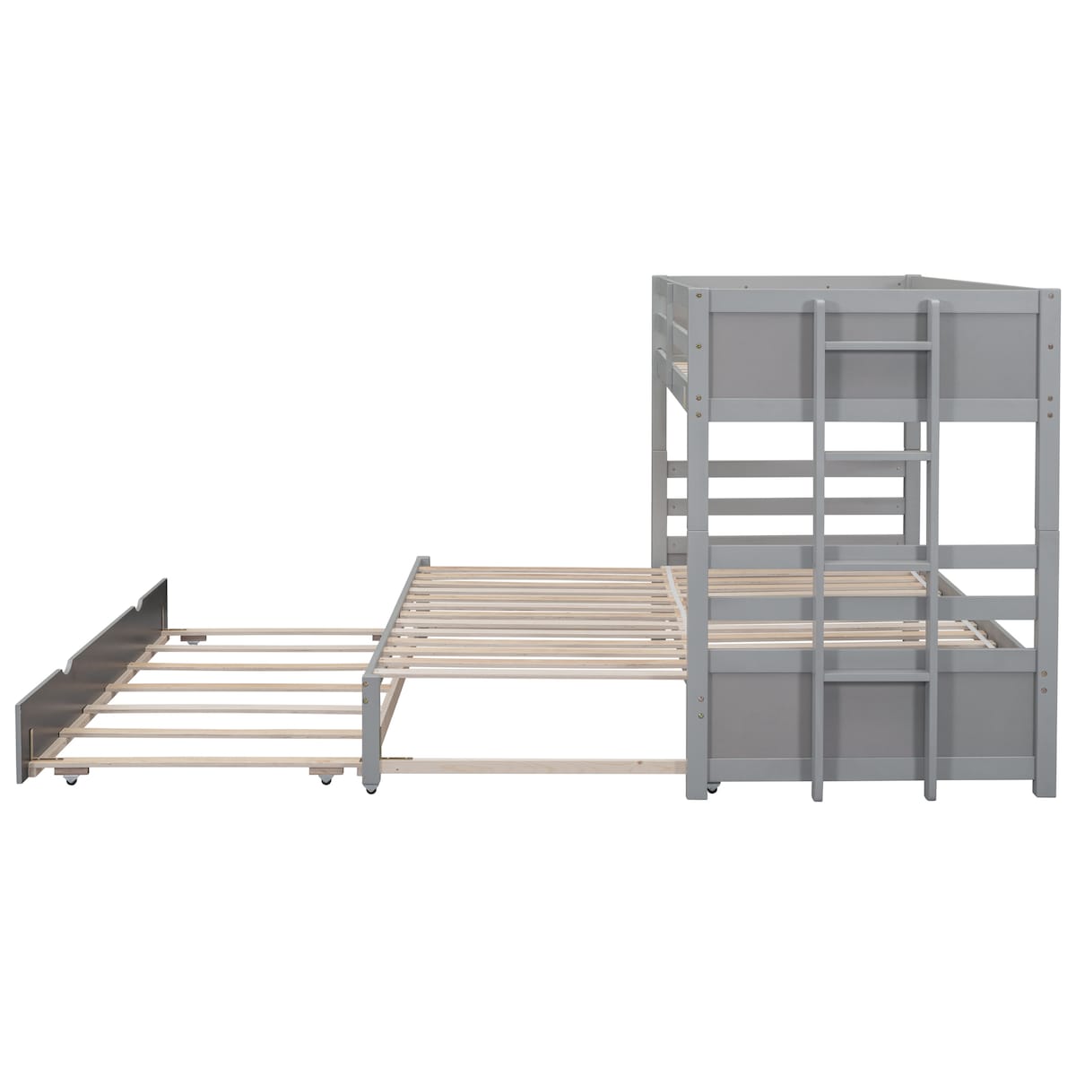 Twin over Pull-out Bunk Bed with Trundle, Convert to Twin Beds