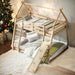 Twin over Queen House Bunk Bed with Guardrails, Climbing Nets and Ramp