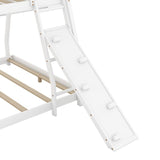 Twin over Queen House Bunk Bed with Guardrails, Climbing Nets and Ramp