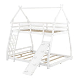 Twin over Queen House Bunk Bed with Guardrails, Climbing Nets and Ramp