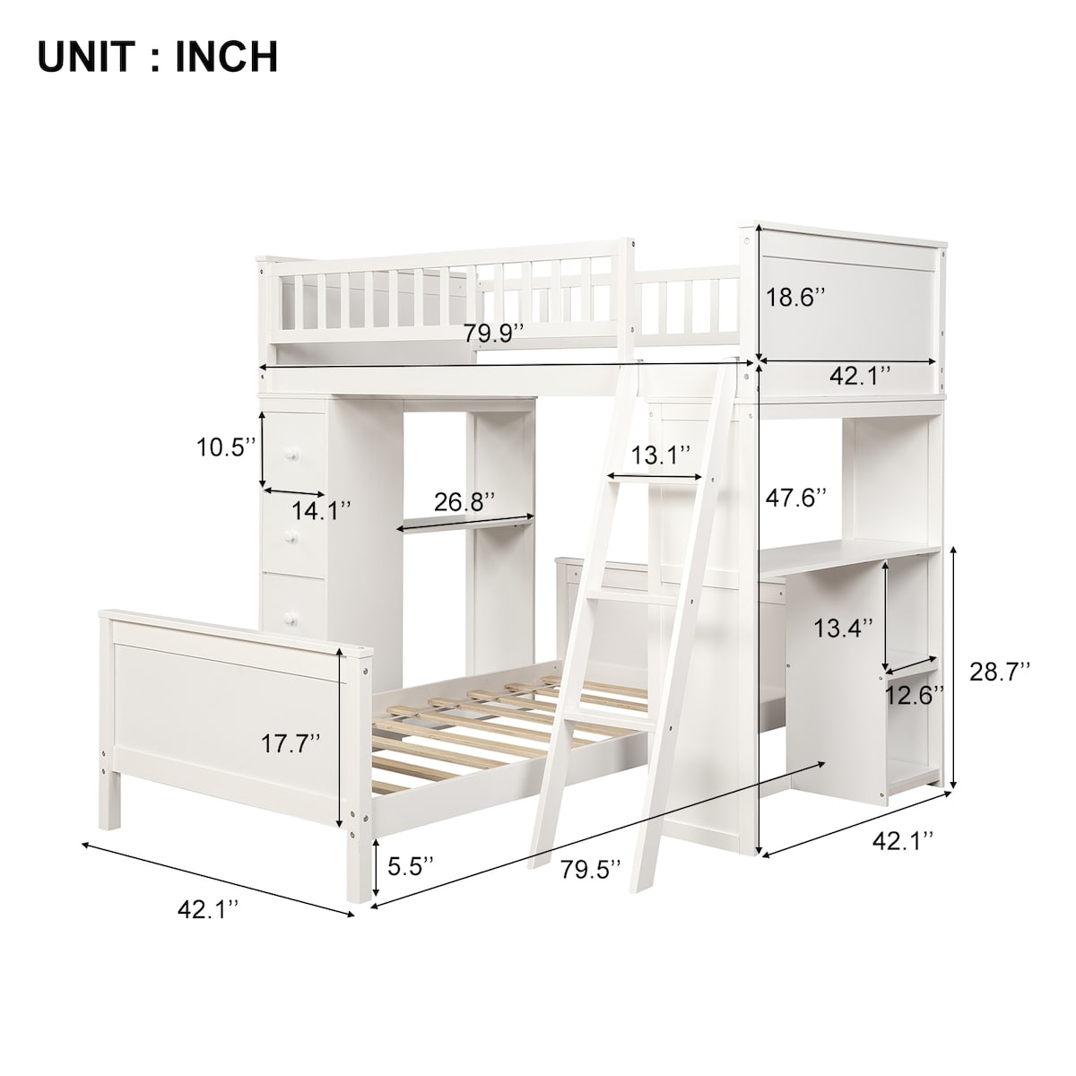 Twin over Twin Bed with Drawers and shelves
