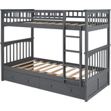 Twin over Twin Bunk Bed with Drawers, Convertible Beds