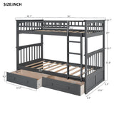 Twin over Twin Bunk Bed with Drawers, Convertible Beds