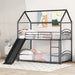 Twin over Twin Bunk Bed with Slide, Kids Sturdy Metal Frame Creativity House Bed, Full-Length Guardrail Top Bunk for Kids Teens