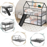 Twin over Twin Bunk Bed with Slide, Kids Sturdy Metal Frame Creativity House Bed, Full-Length Guardrail Top Bunk for Kids Teens