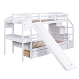 Twin over Twin Bunk Bed with Storage Staircase Desk Drawers and Slide