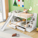 Twin over Twin Bunk Bed with Storage Staircase Desk Drawers and Slide