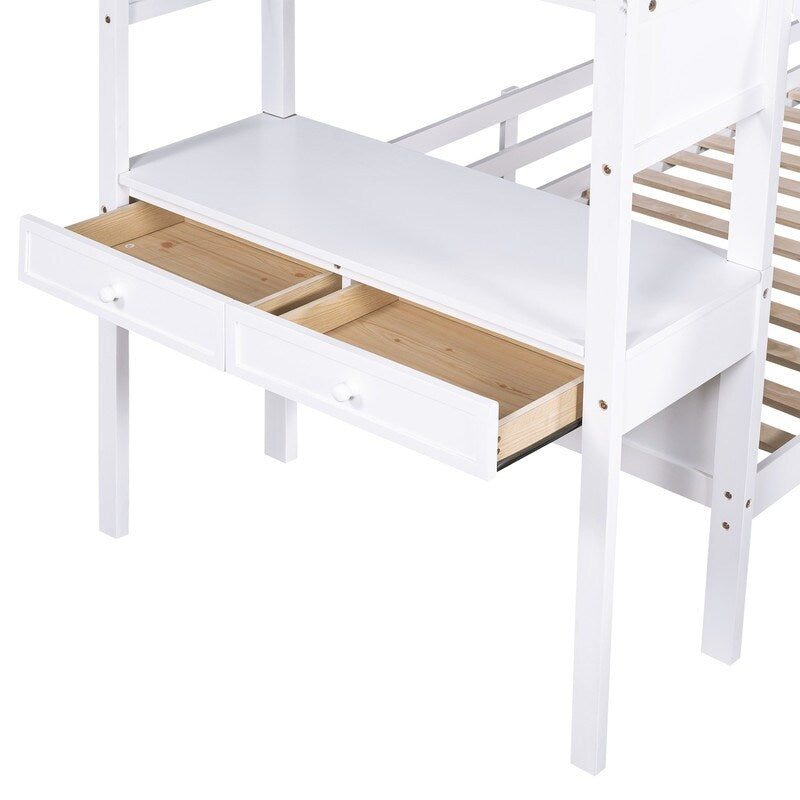 Twin over Twin Bunk Bed with Storage Staircase Desk Drawers and Slide