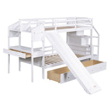 Twin over Twin Bunk Bed with Storage Staircase Desk Drawers and Slide