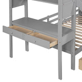 Twin over Twin Bunk Bed with Storage Staircase Desk Drawers and Slide