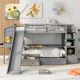 Twin over Twin Bunk Bed with Storage Staircase Desk Drawers and Slide