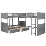 Twin over Twin Bunk Bed with Twin size Loft Bed and 2 Drawers - Solid Wood Slats Support - Furniture for 3 Children's Bedroom