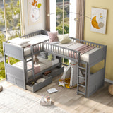 Twin over Twin Bunk Bed with Twin size Loft Bed and 2 Drawers - Solid Wood Slats Support - Furniture for 3 Children's Bedroom