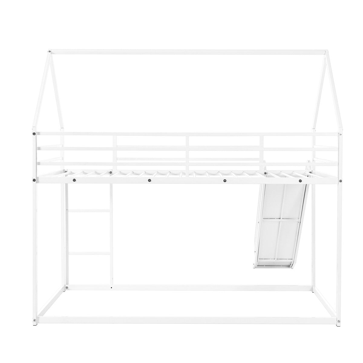 Twin over Twin House Bed with Ladder and Slider for Kids