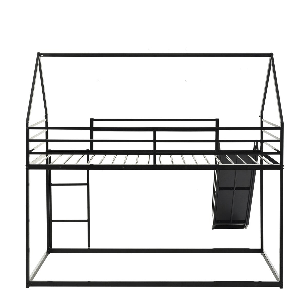 Twin over Twin House Bed with Ladder and Slider for Kids