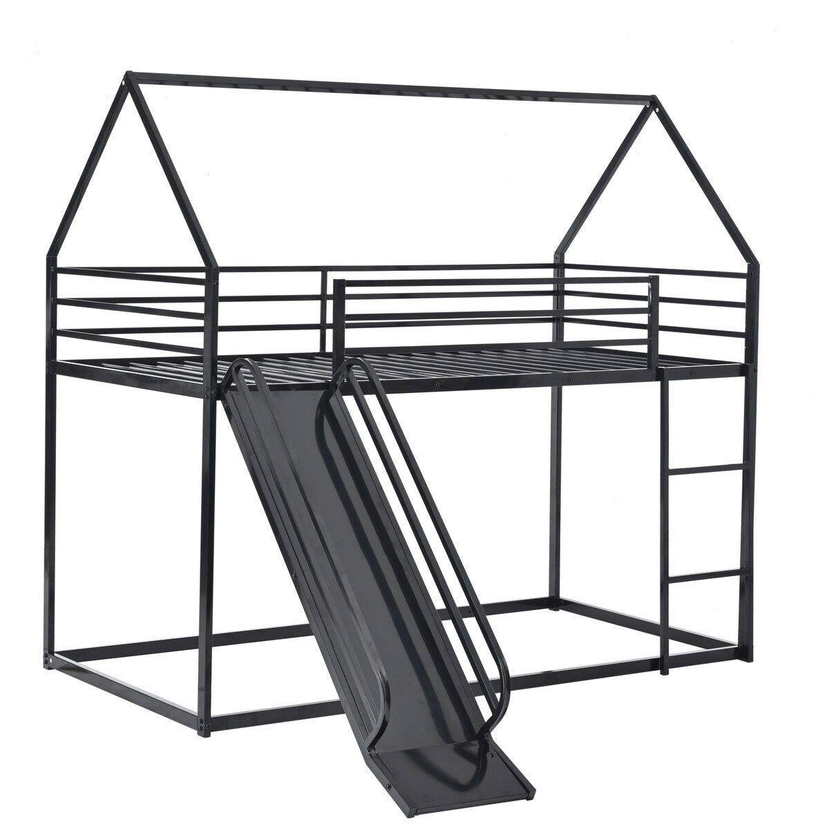 Twin over Twin House Bed with Ladder and Slider for Kids
